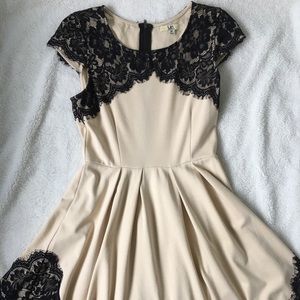 Beige and Black Lace Dress